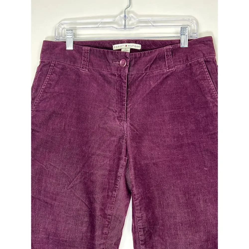 Tommy Hilfiger Dark Burgundy Maroon Wide Leg Corduroy Low Waisted Pants Size 8 - Picture 2 of 9